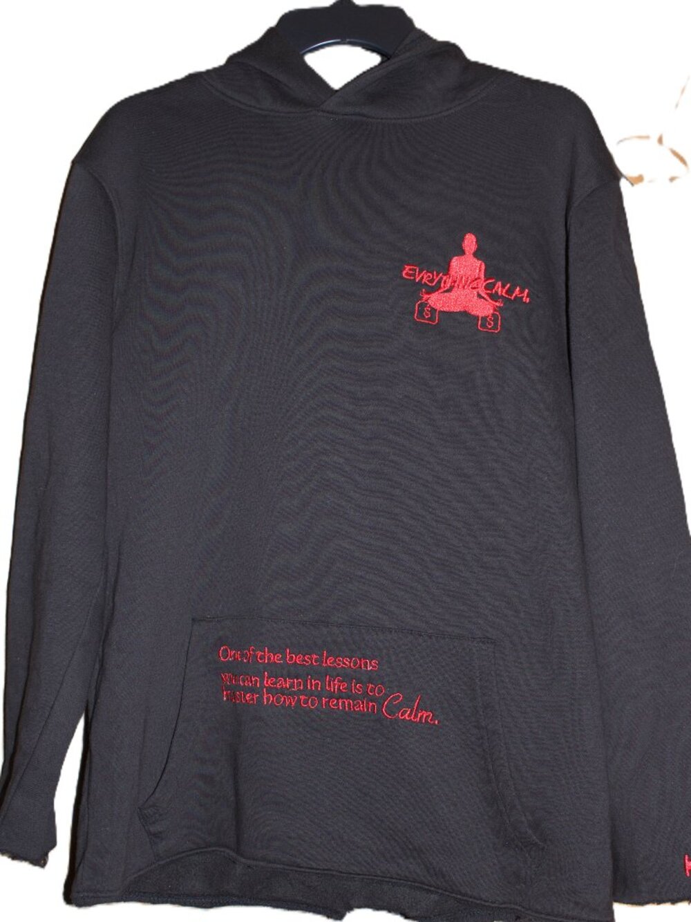 Calmness Is Power Hoodie Small Black Embroidered Mindset Streetwear Graphic